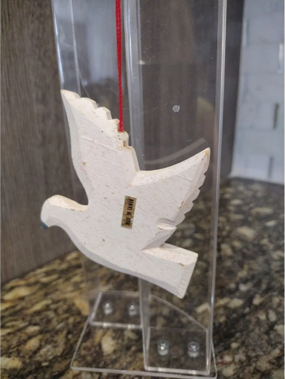 Wooden White Dove Winter Christmas Ornament Santa 3.5